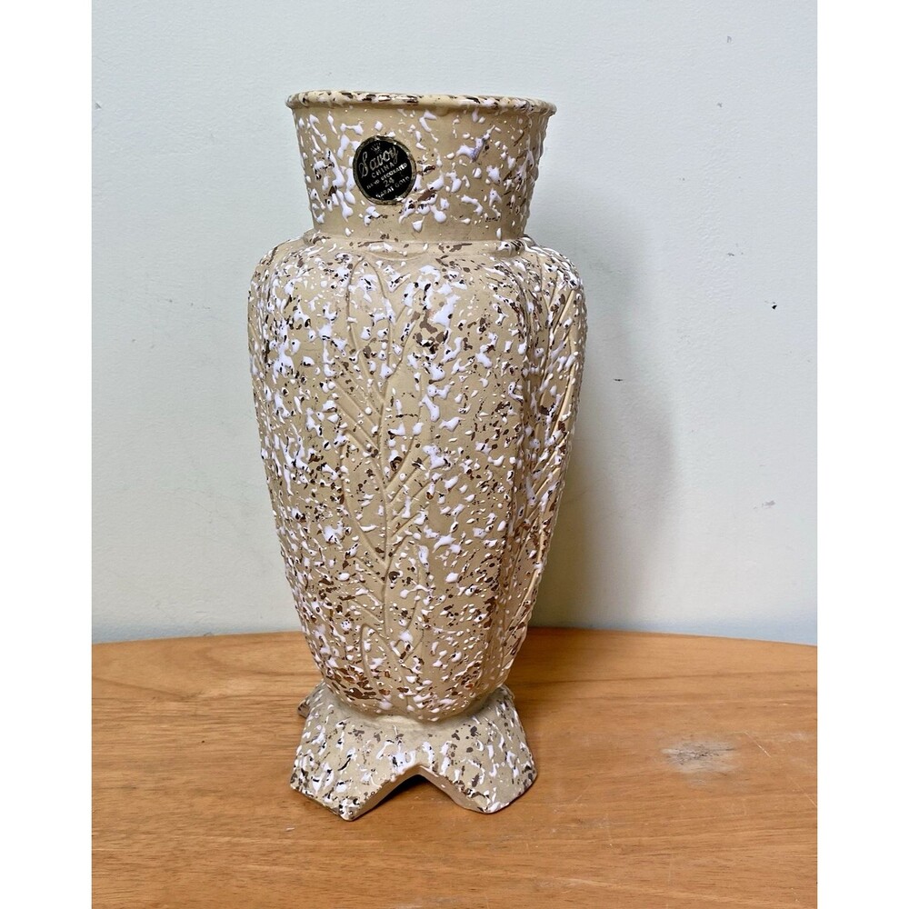 Vtg Savoy China Mid-Century Modern Yellow White 12" Vase 24 Karat Gold Splatter